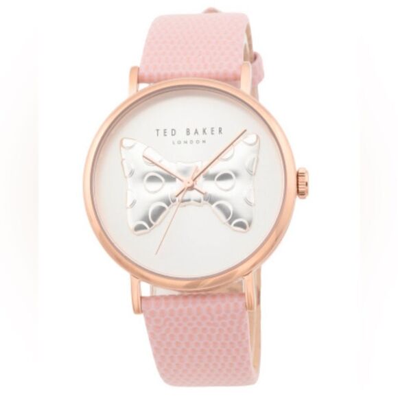 Ted Baker Phylipa Pink Silver Rose Gold Iconic Bow Leather Strap Quartz Watch - Picture 4 of 16